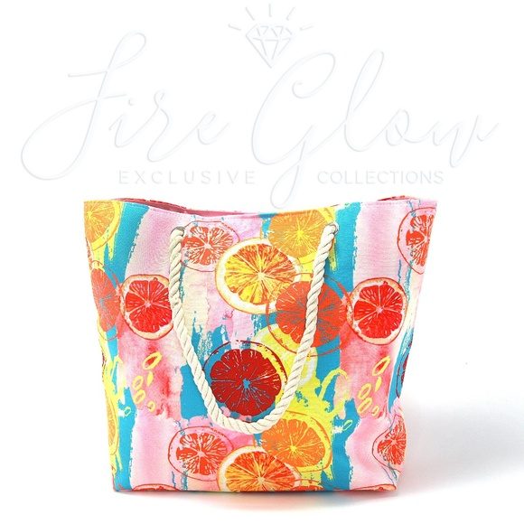 Multicolor Summer Fruit / Citrus Beach Tote Bag - Picture 2 of 7